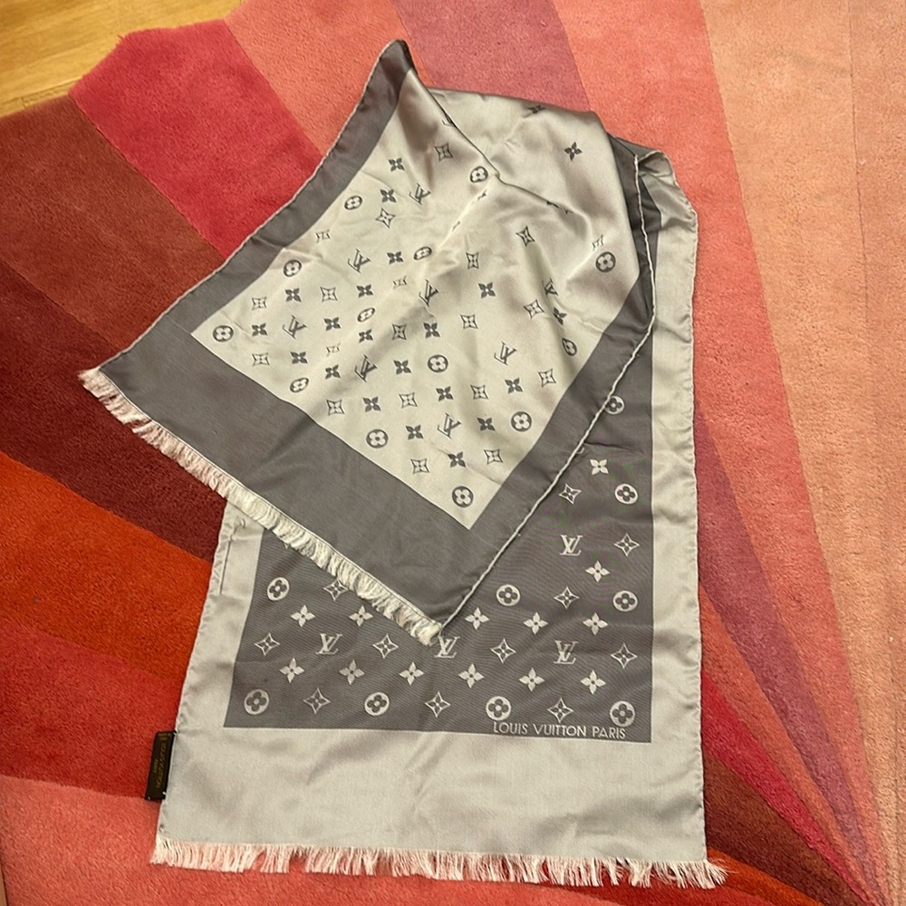 Louis Vuitton Platinum Rectangle Silk Scarf with Original Box 14 by 46 inches